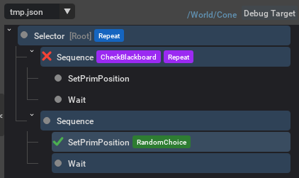 Debug overlay showing node execution status