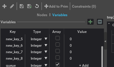 Variables panel in the tree editor
