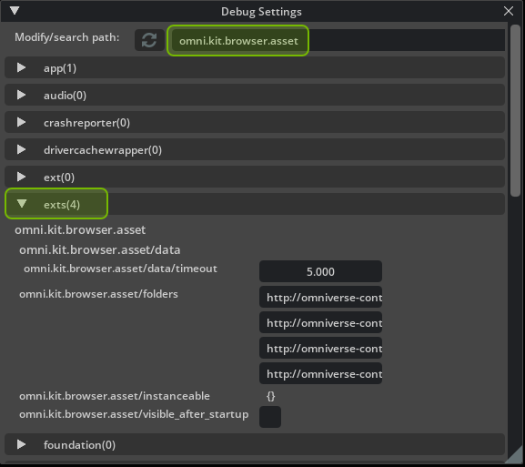 Debug Settings Window