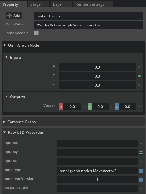 OmniGraph Node Property Panel