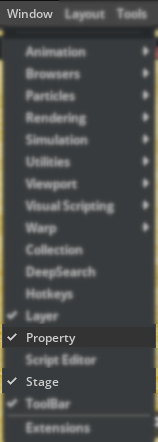 Stage and Property Menu