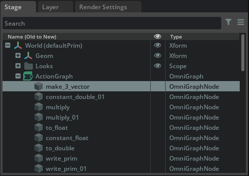 Stage Panel with an OmniGraph