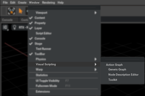 Visual Scripting in the Window Menu