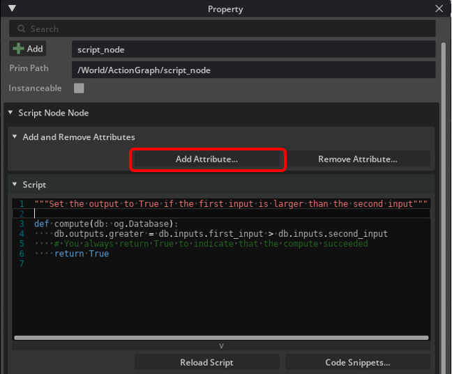 Property panel for adding attributes