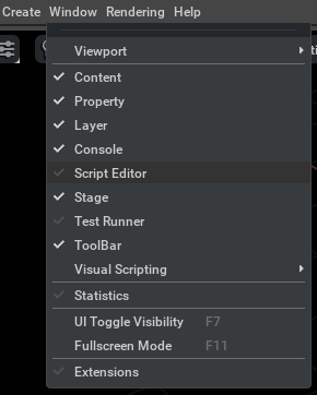 Menu option to open the script editor