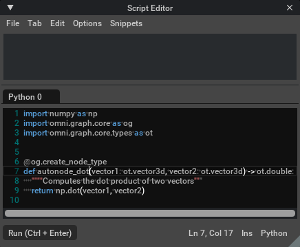 AutoNode definition in the script editor