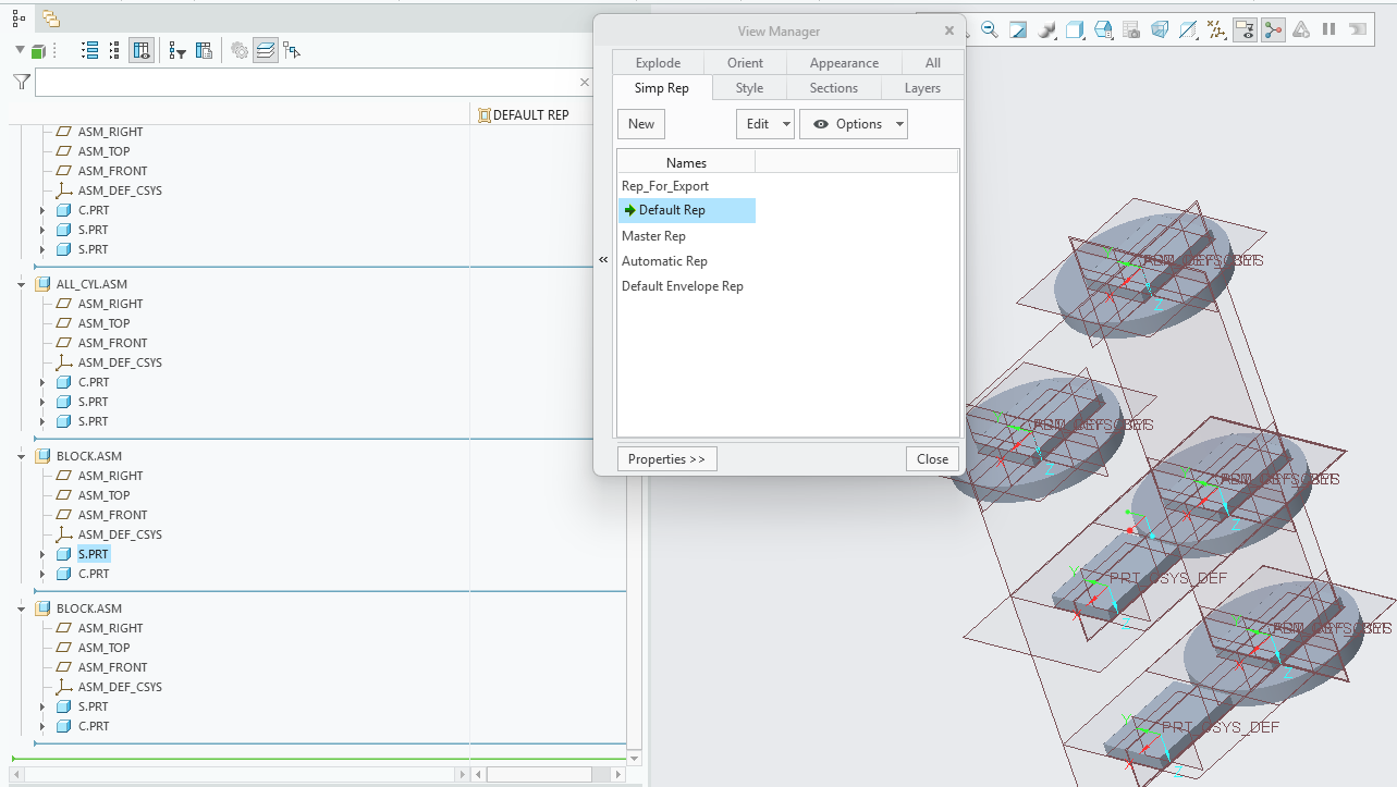 Default simplified representation in Creo