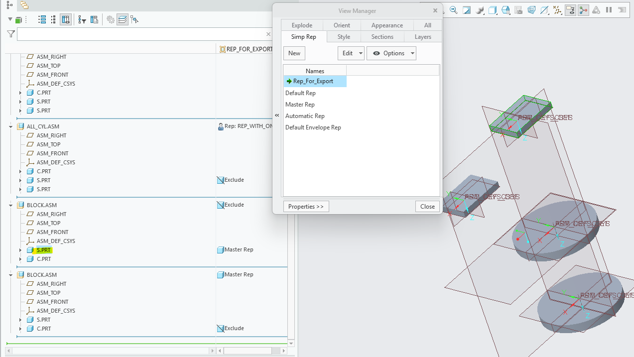 Custom simplified representation in Creo