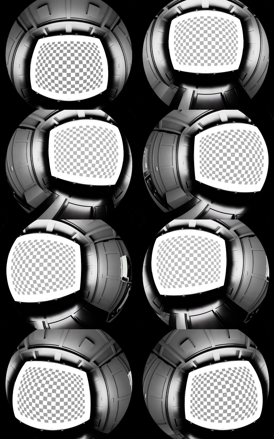 Simulated checkerboard views from the calibrated fisheye camera