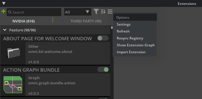 Extensions Manager Settings