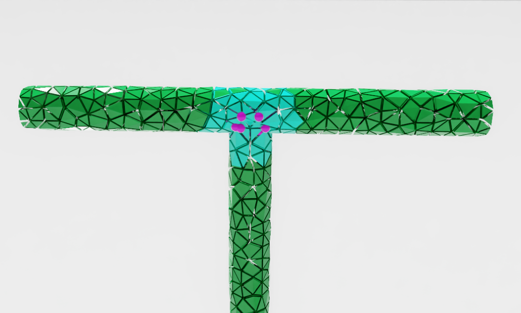 Debug visualization of two attached Deformable Bodies.