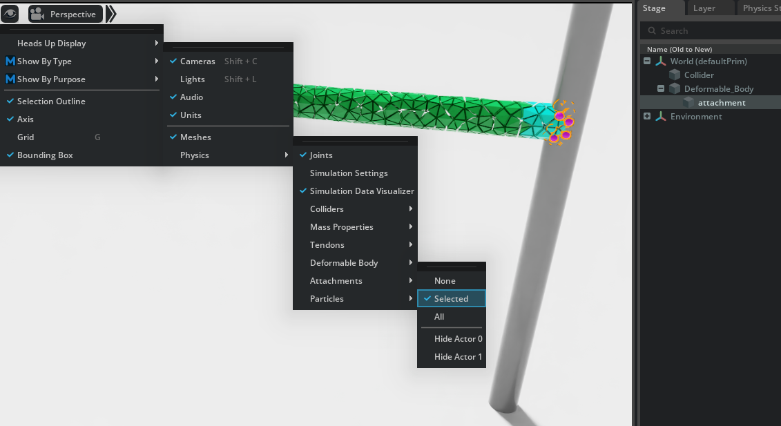 Debug Visualization: Attachment Points (Pink) and Filter Tetrahedra (Cyan)
