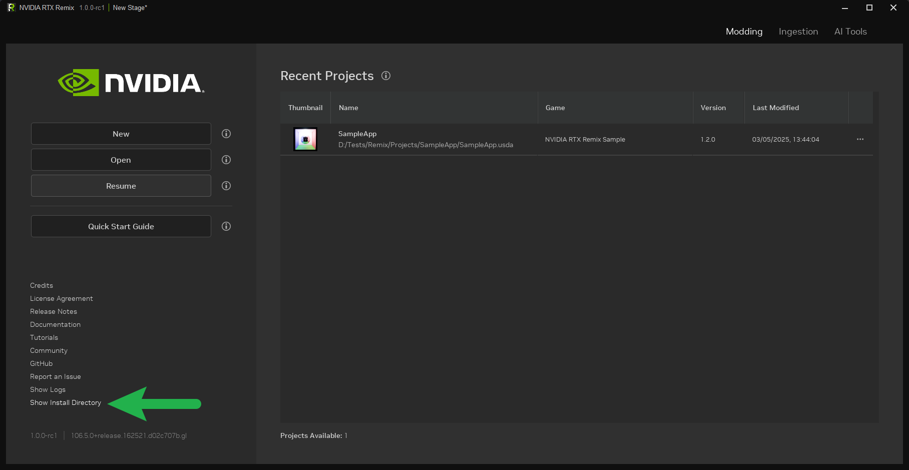 Show Install Directory from RTX Remix Toolkit