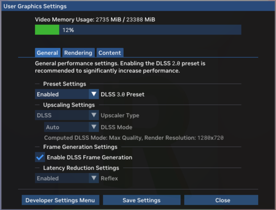 User Graphics Settings