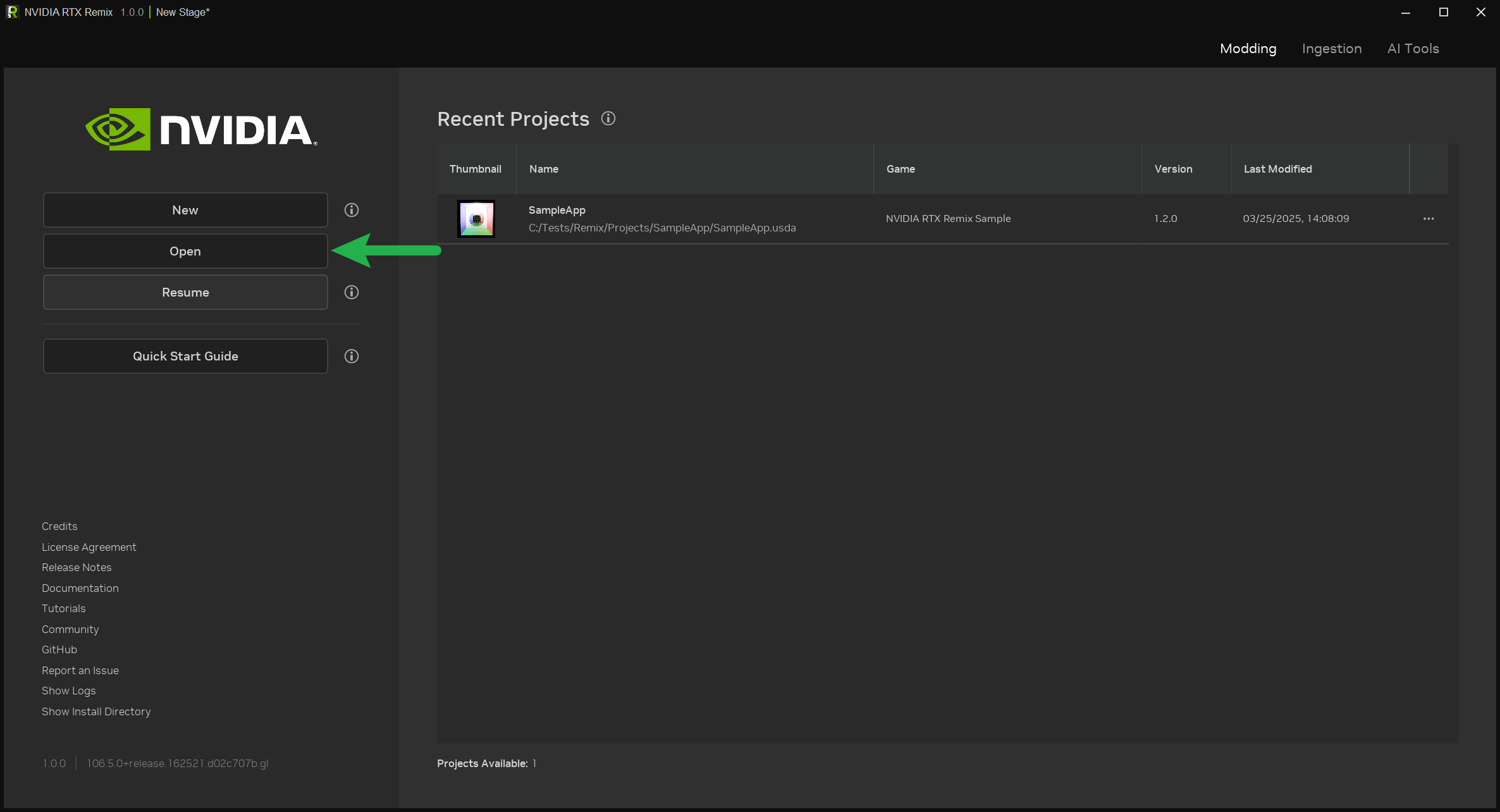 Open An Existing Project