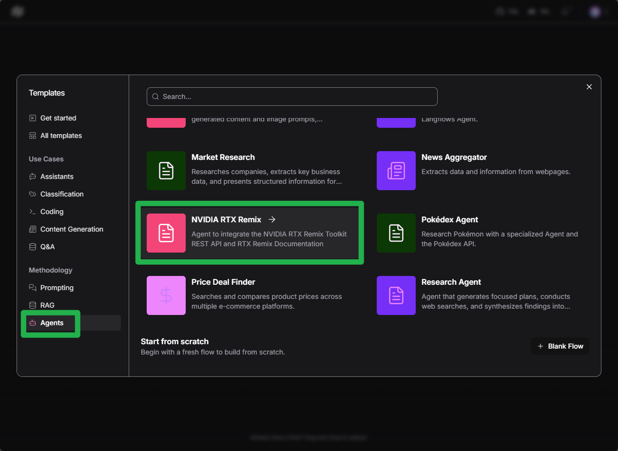 Select the RTX Remix Template