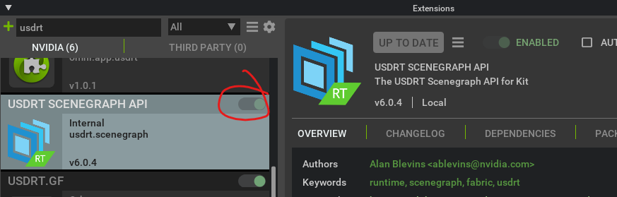 Enable USDRT Scenegraph API extension