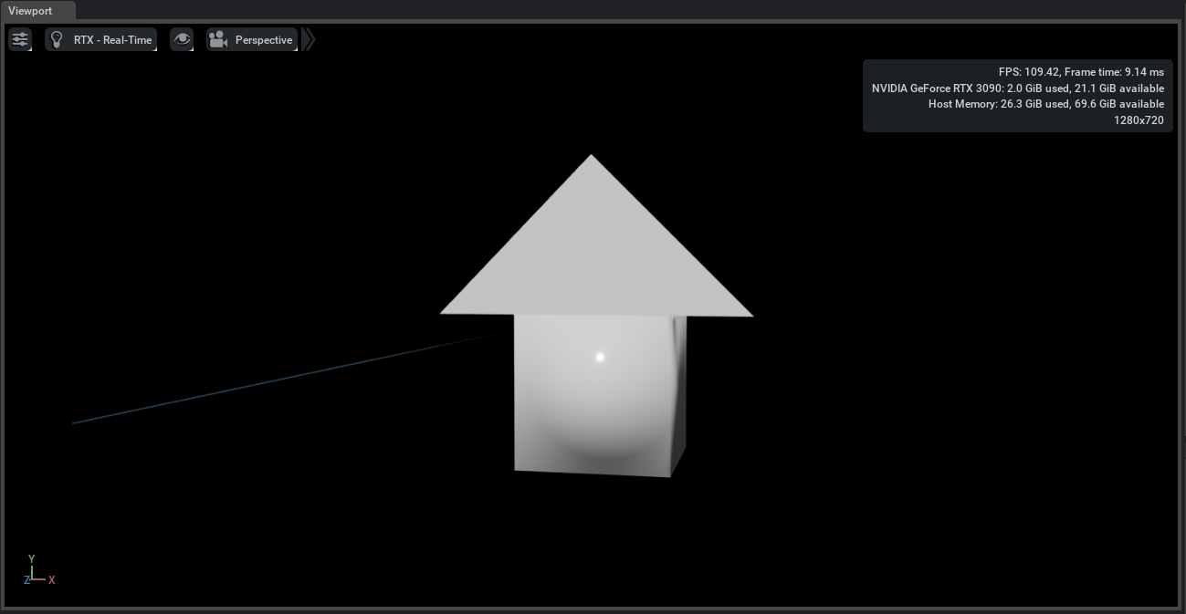 A cube below a triangle in the Kit viewport