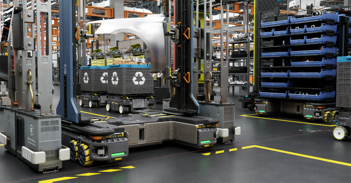 A render of an automotive factory