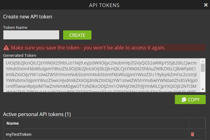 Create active API token