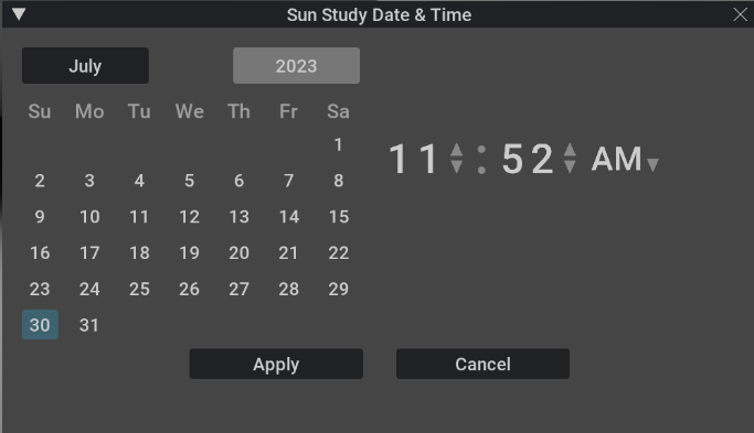 Sun study date & time dialogue