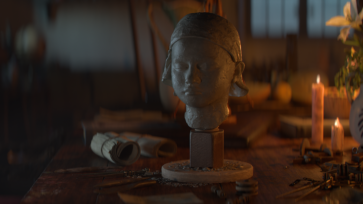 da Vinci Workshop Bust Sculpture Render