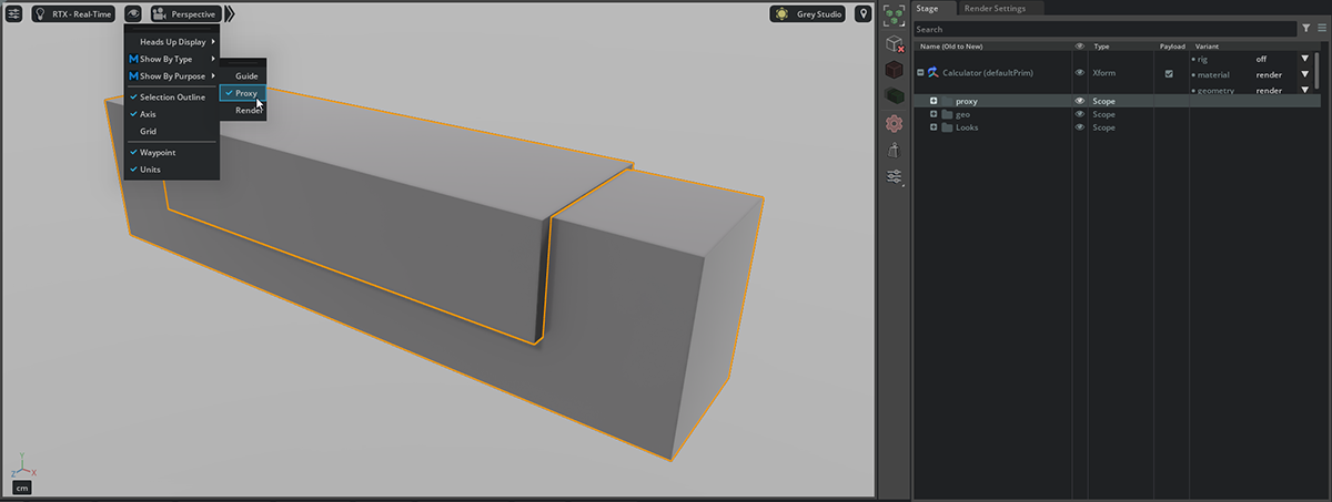 Geometry Proxy Purpose Displayed in Omniverse