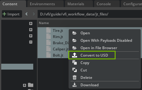 Content browser convert sub menu.