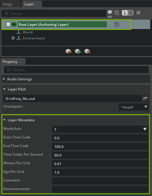 Layer metadata settings.