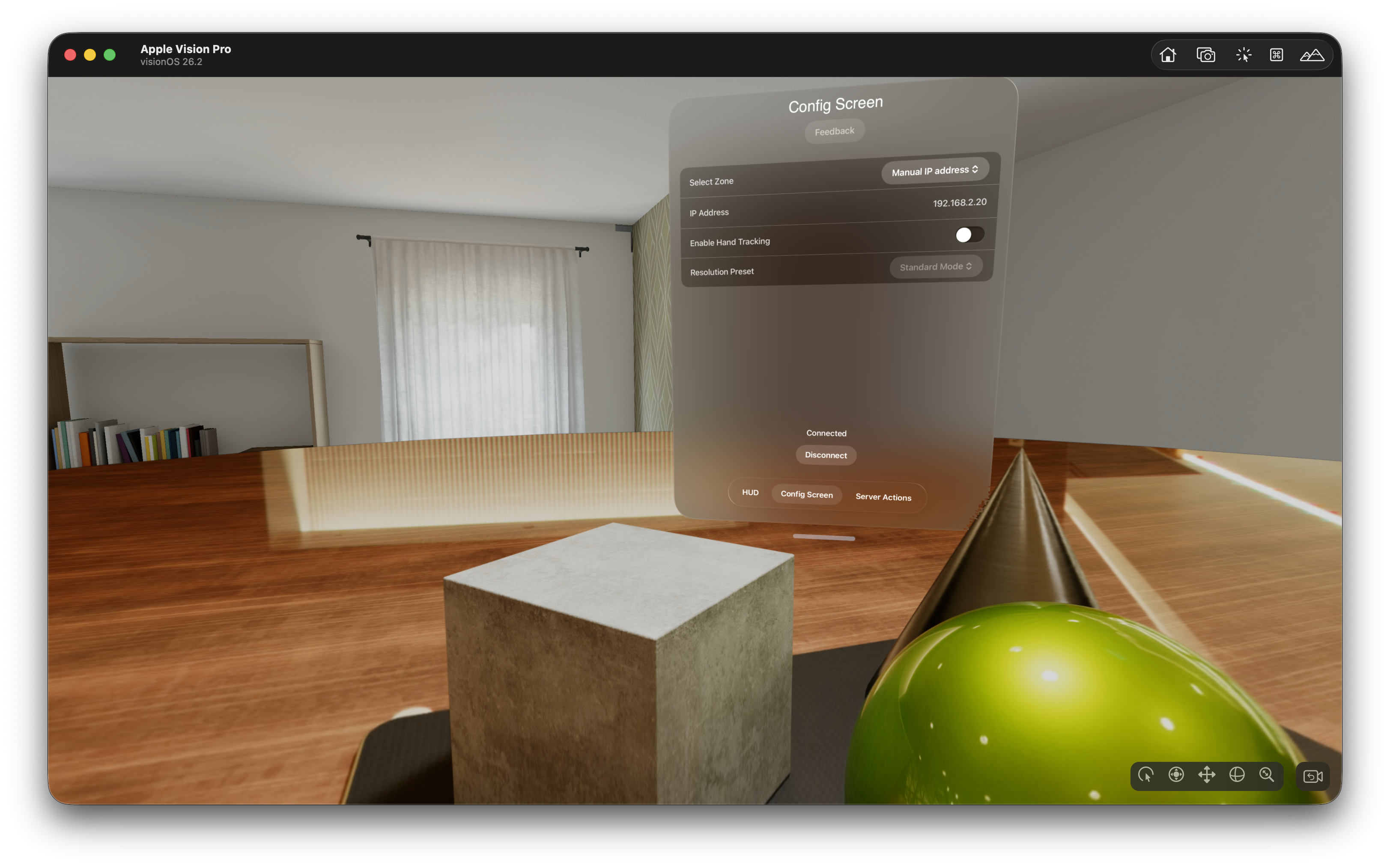 Apple Vision Pro connected to Kit streaming the sample stage