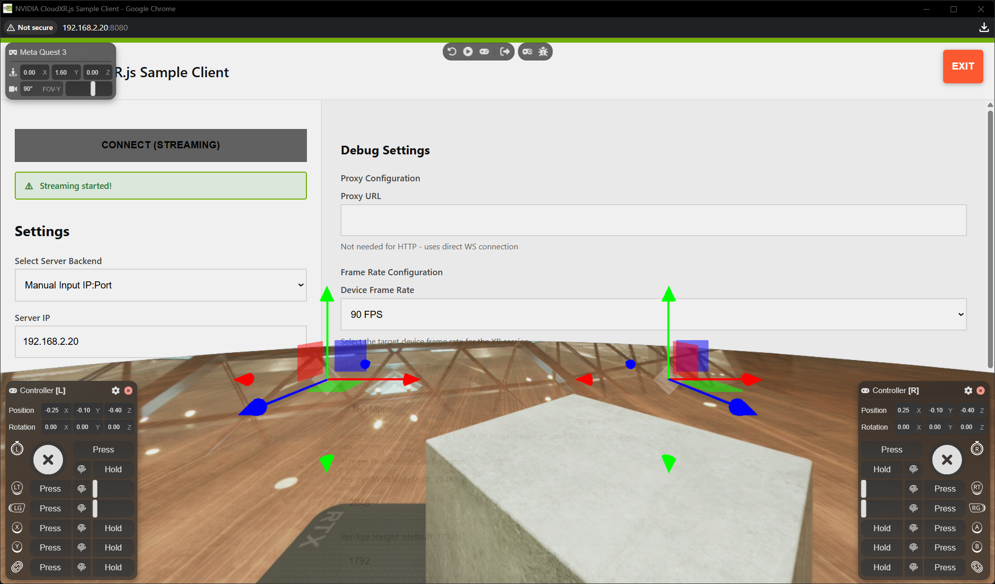 Successful IWER connection streaming from Kit
