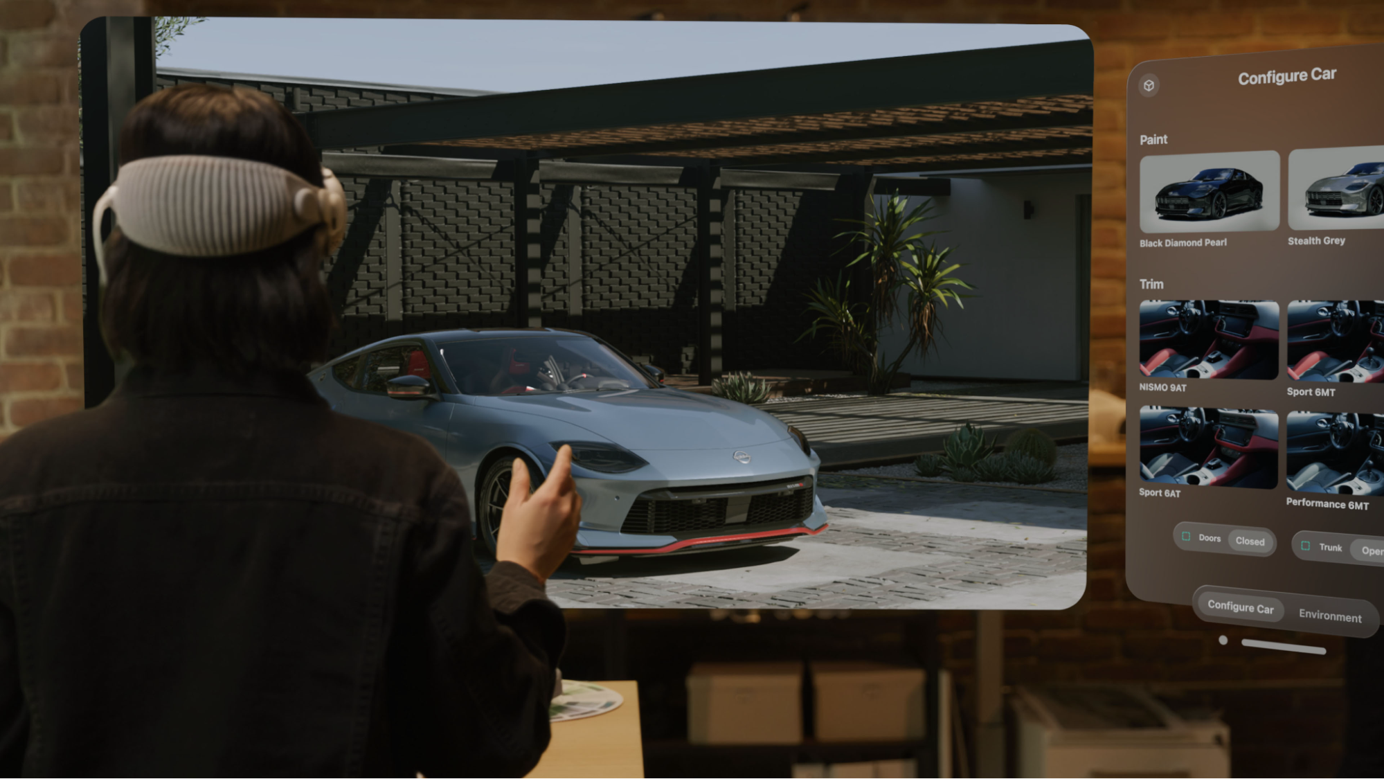 Headset looking at car