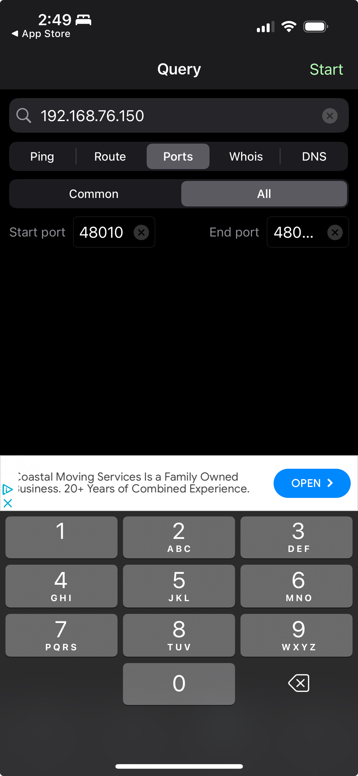 Network Analyzer port check tab