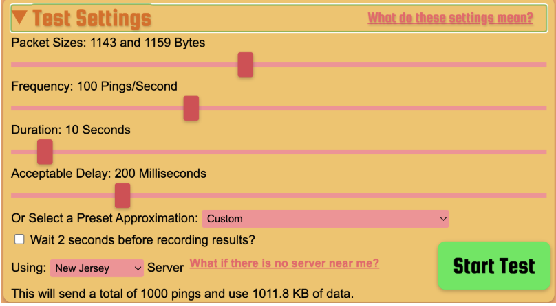 Packet loss test settings